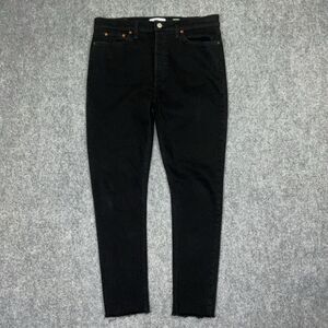 Re / Done Jeans Womens Size 32 Black Denim Button High Rise Ankle Crop